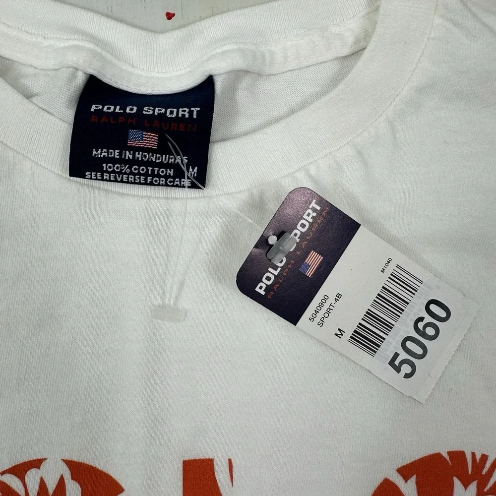 NEW VTG Polo‎ Sport Ralph Lauren Spell Out T Shirt Men Medium White Logo 90s Y2K
